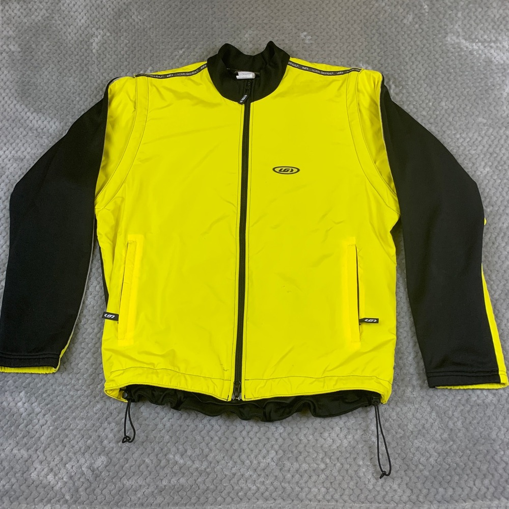 Louis Garneau Mens XL Cycling Jacket Convertible Vest Neon Yellow Black Full Zip